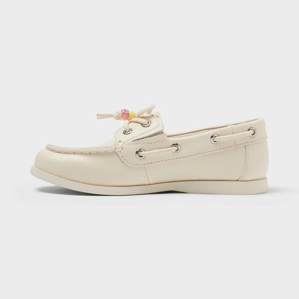4Y Cat & Jack Girls Remy Boat Shoes Cream Slip On Bow Accent